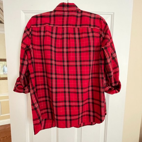 Talbots Red Plaid Long Sleeved Roll Up Shirt (Medium) - Picture 2 of 6